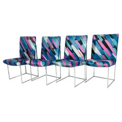 Ensemble de 4 chaises de salle à manger « Tin Line » chromées de Milo Baughman pour Thayer Coggin
