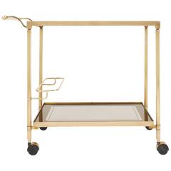 French Mid-Century Brass and Smoked Glass Bar Cart 2