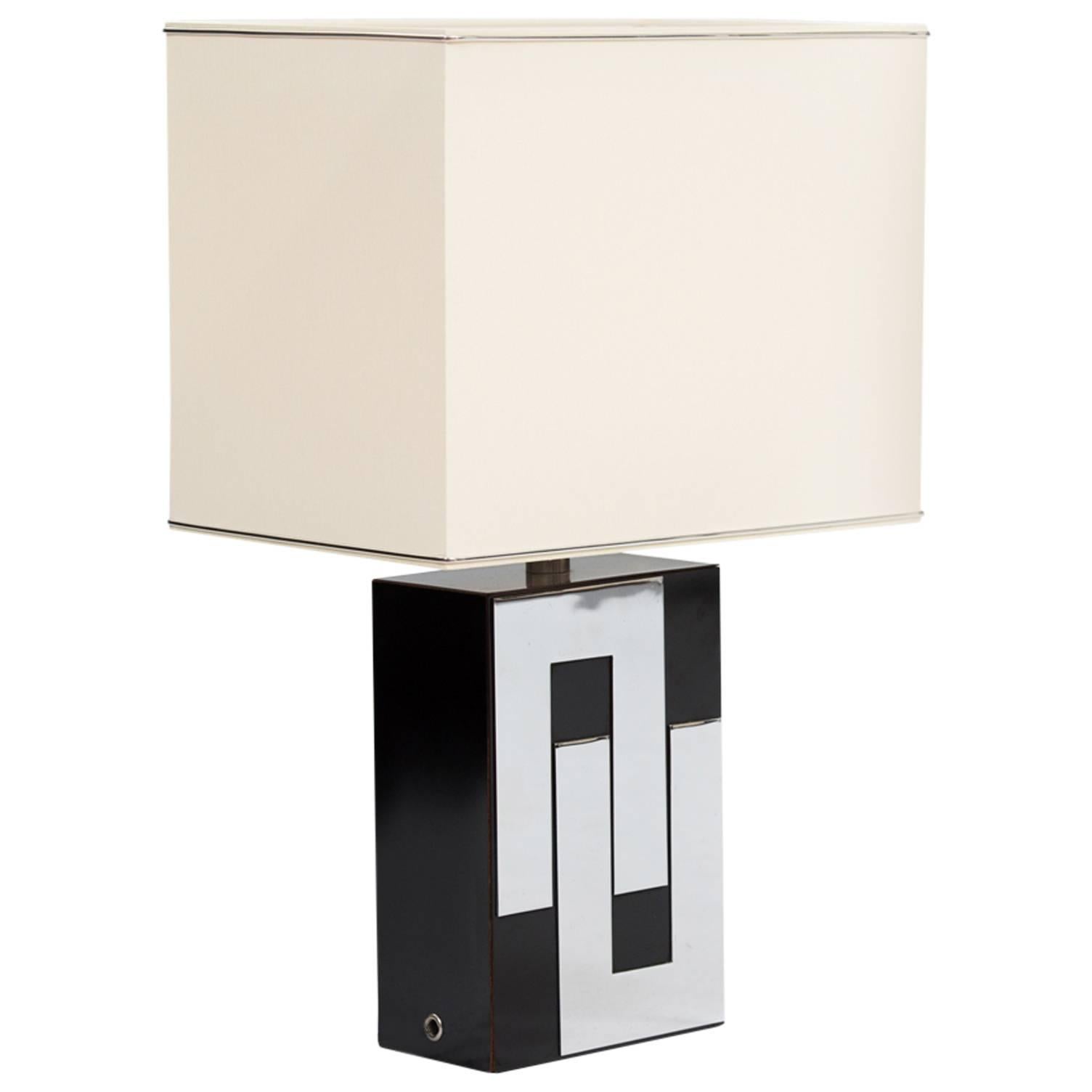 French black formica and chrome Table Lamp For Sale