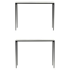 Pair of Slender 'Esquisse' Wrought Iron and Parchment Consoles by Design Frères