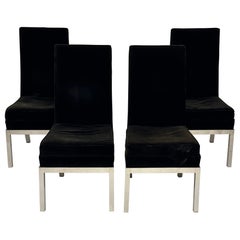 Satz von 4 hohen Rücken Brown Samt gepolstert Seite Esszimmerstühle Aluminium Bases