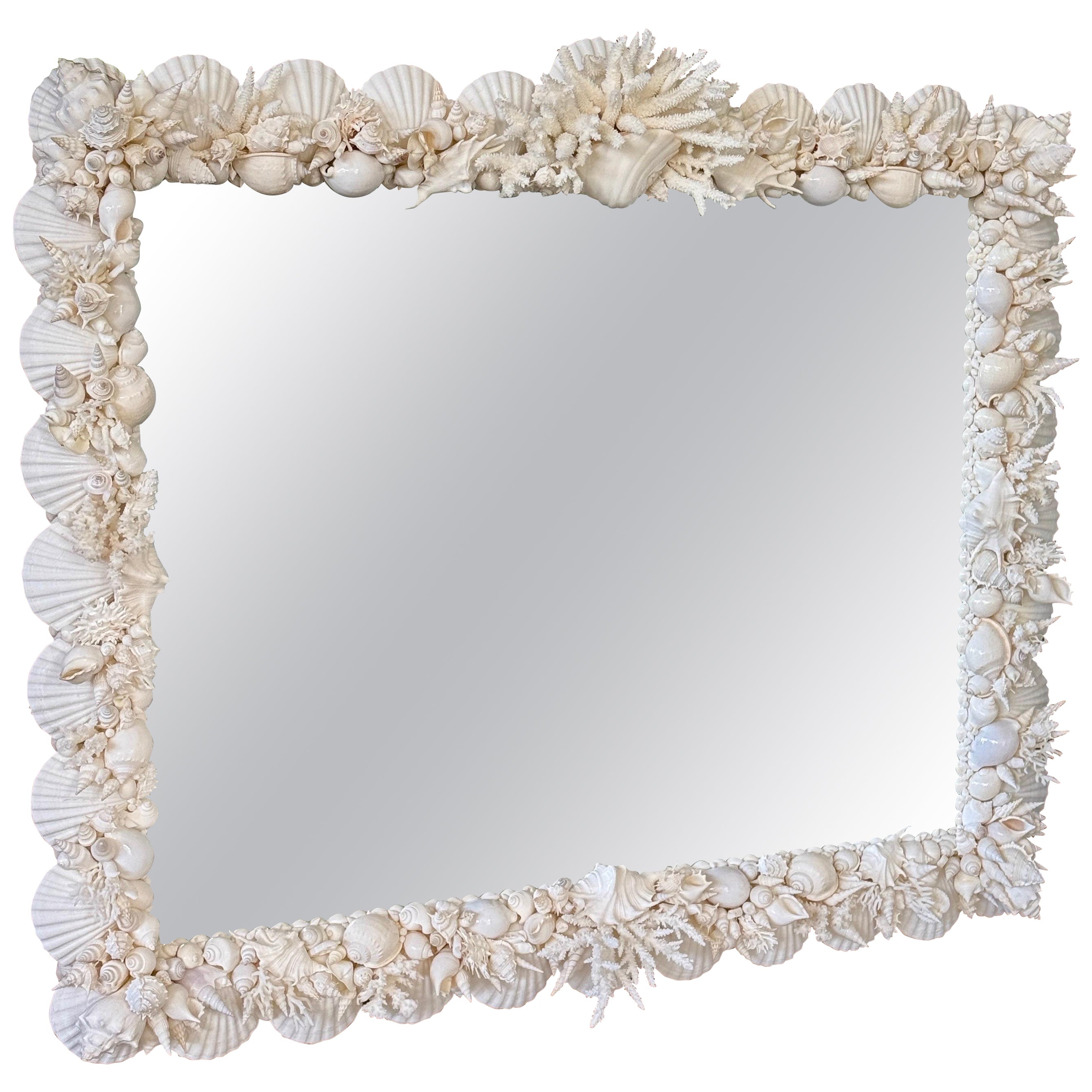Coastal Regency Monumental Sculptural Custom Made Seashell and Coral Mirror For Sale
