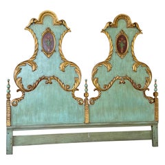 Antique Polychrome Baroque Gilt Venetian-Style Carved Wood King Headboard