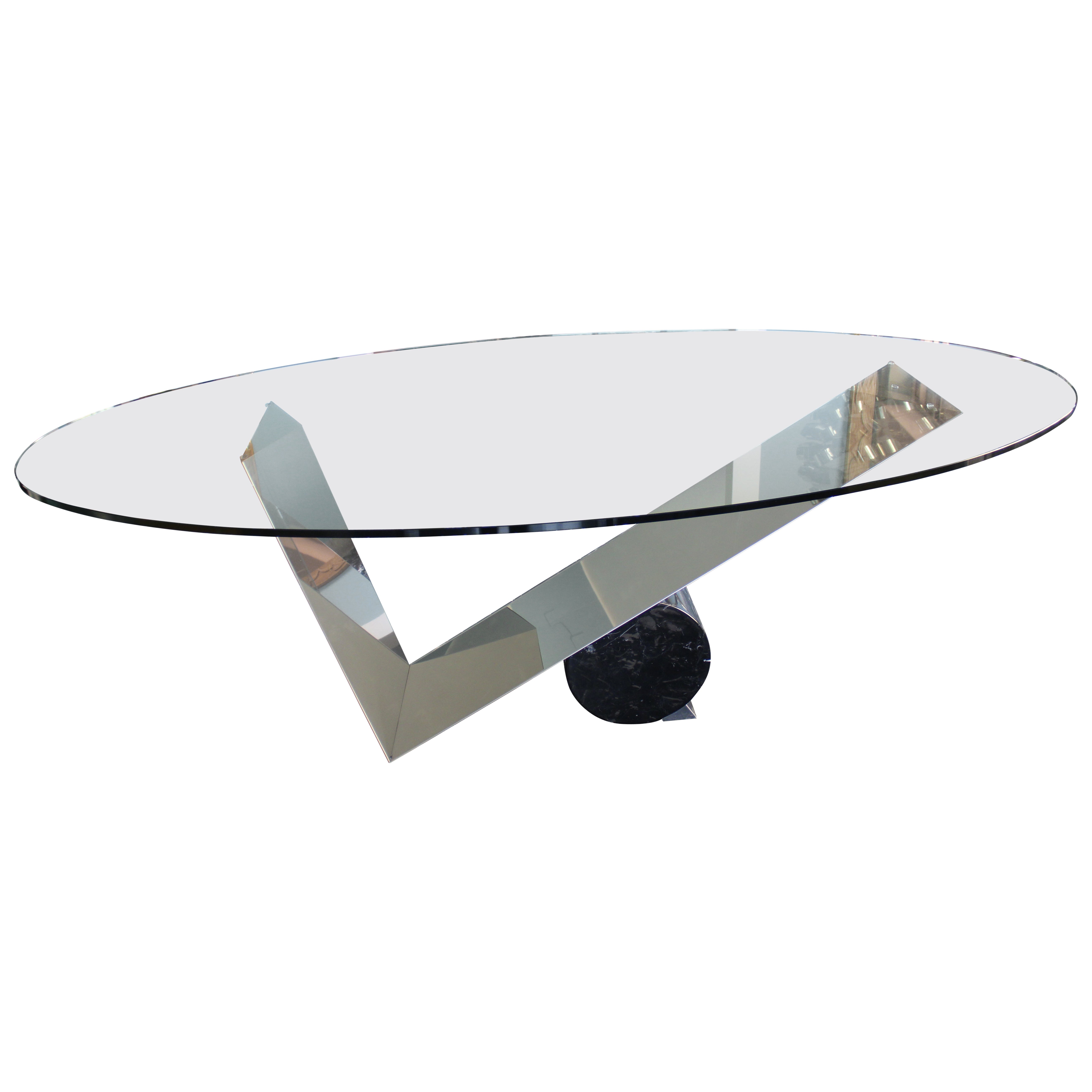 Large Oval Table Cattellan Black Marble Steel and Crystal Italy For Sale