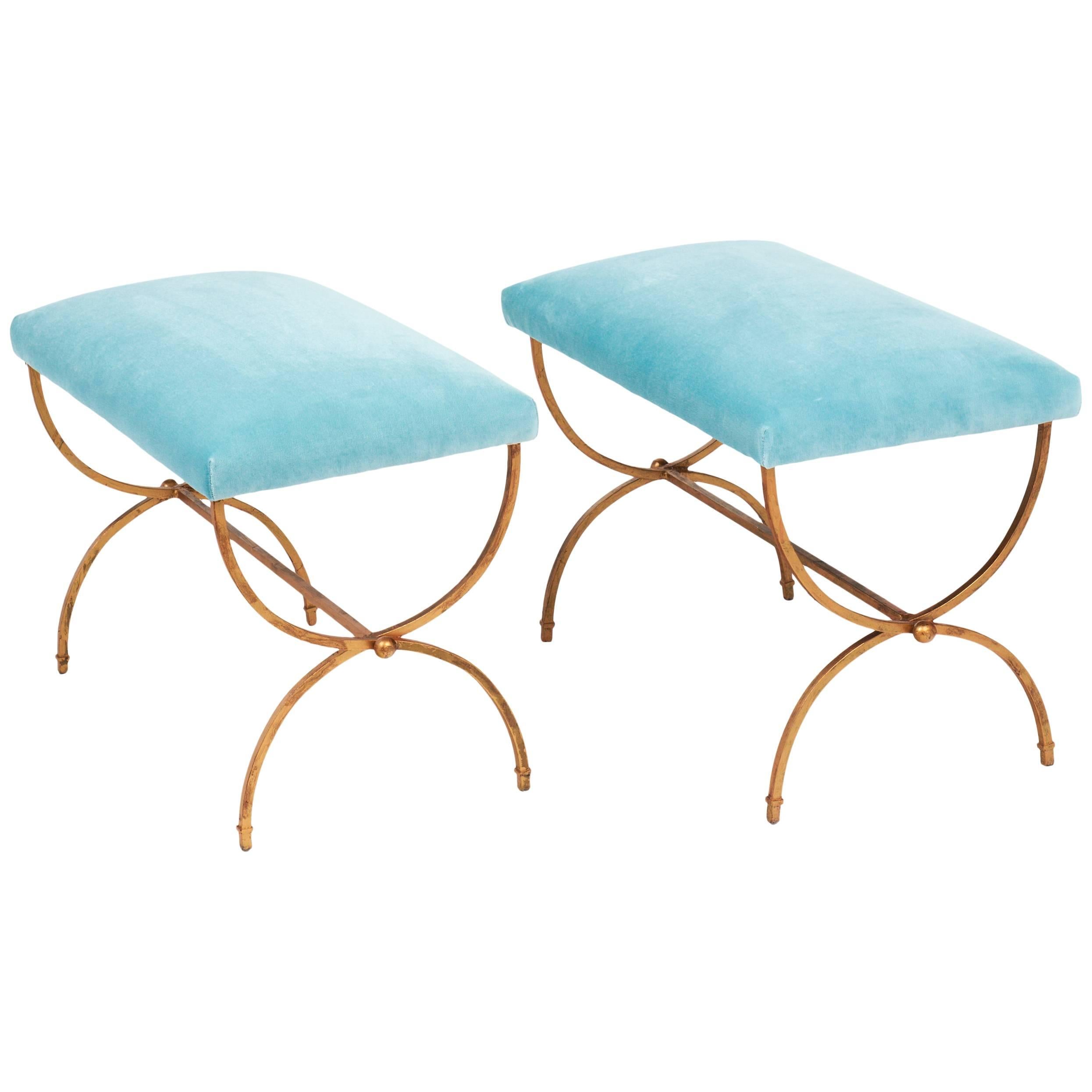 Pair of Spanish Vintage Gold Leafed Iron Benches