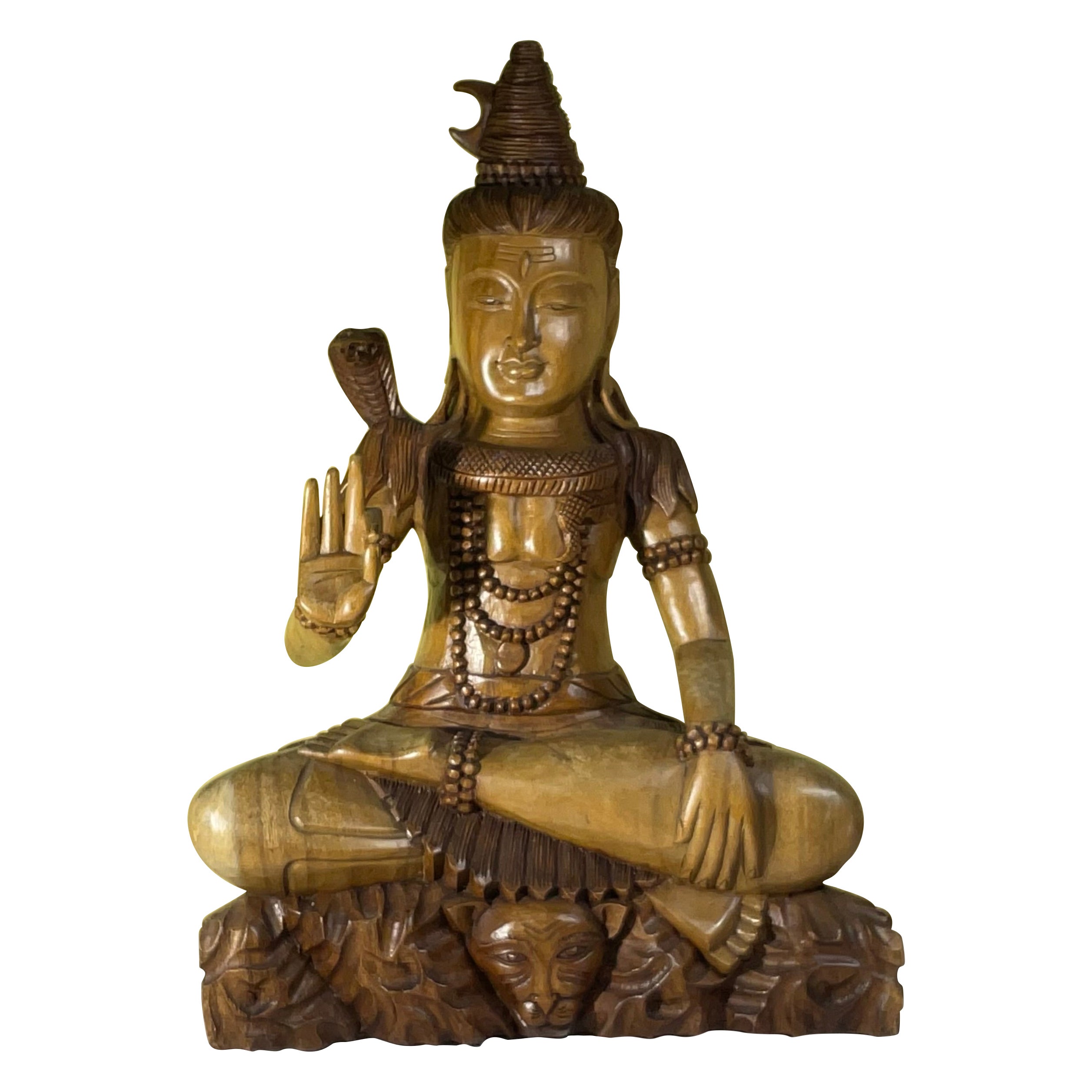 Exquisite Hand-Carved Wooden Shiva Sculpture - A Spiritual Masterpiece 25”x 17”