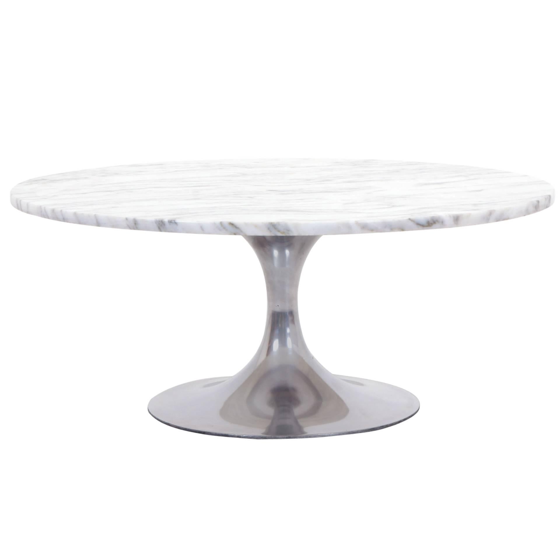 Marble and Aluminum Round Coffee Table in the Style of Saarinen for Knoll