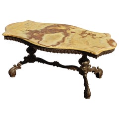 Französischer Couchtisch aus Onyx, Marmor und Bronze, Couchtisch-Cocktail-Lounge-Tisch-Rokoko-Stil-60er-Jahre