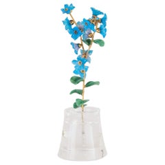Modello di fiore bluet in argento dorato, cristallo di rocca e vetro nello stile di Fabergé