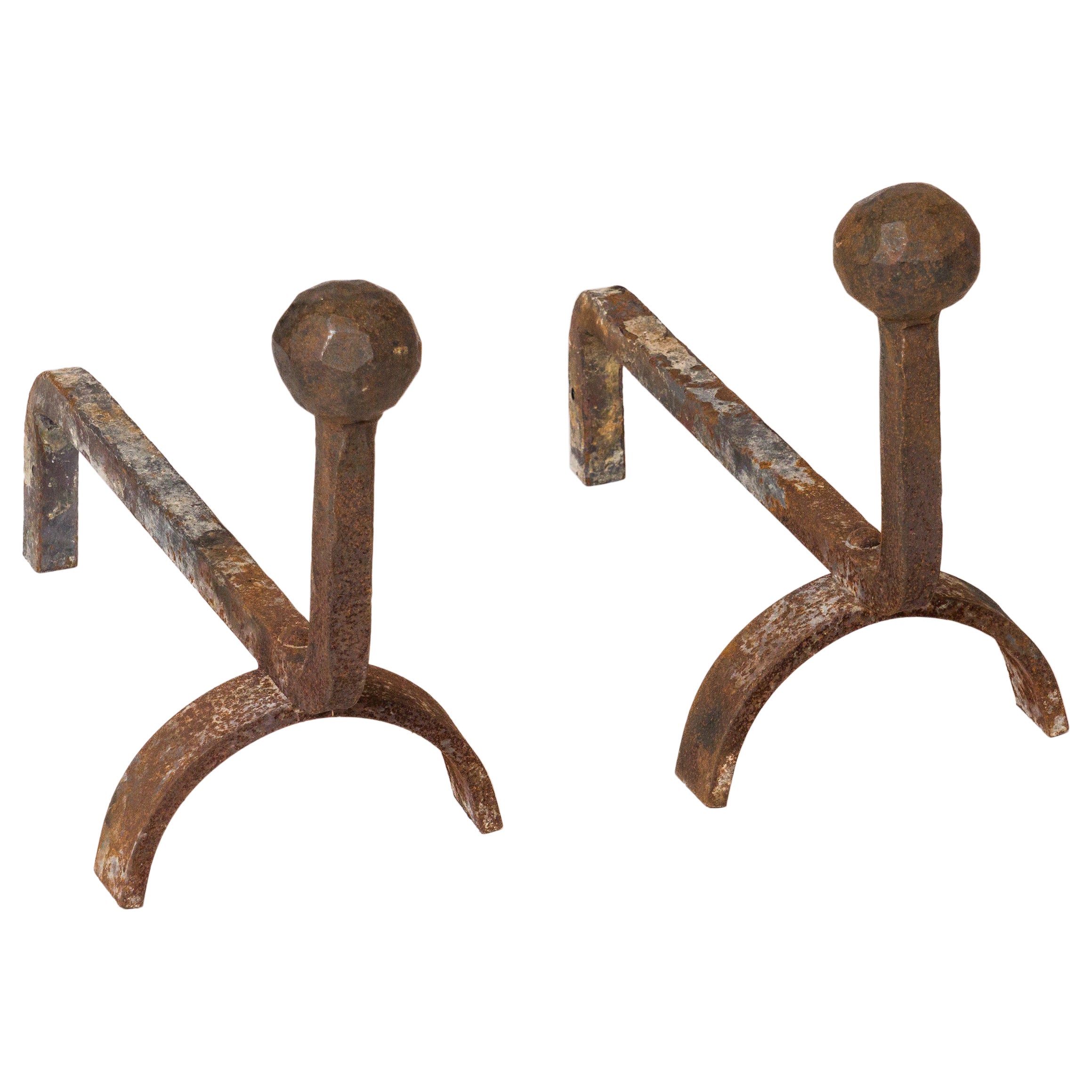 Andirons Brutalistes en Fer Forgé "Martelé" - France 1970's