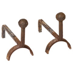 Andirons Brutalistes en Fer Forgé "Martelé" - France 1970's