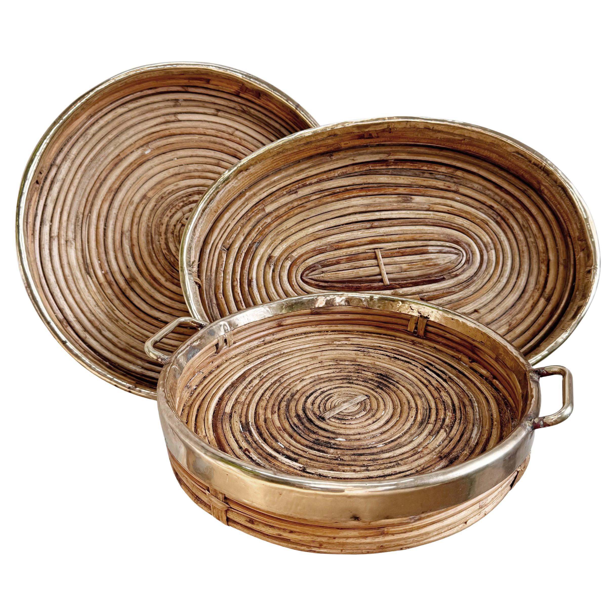 Mid Century Pencil Reed Brass Trays