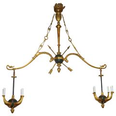 Antique Rare French Empire Style Gilt Bronze Neoclassical Pool Table Billiard Chandelier