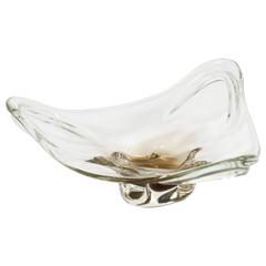 Vintage Murano Clear and Amber Handblown Glass Ashtray