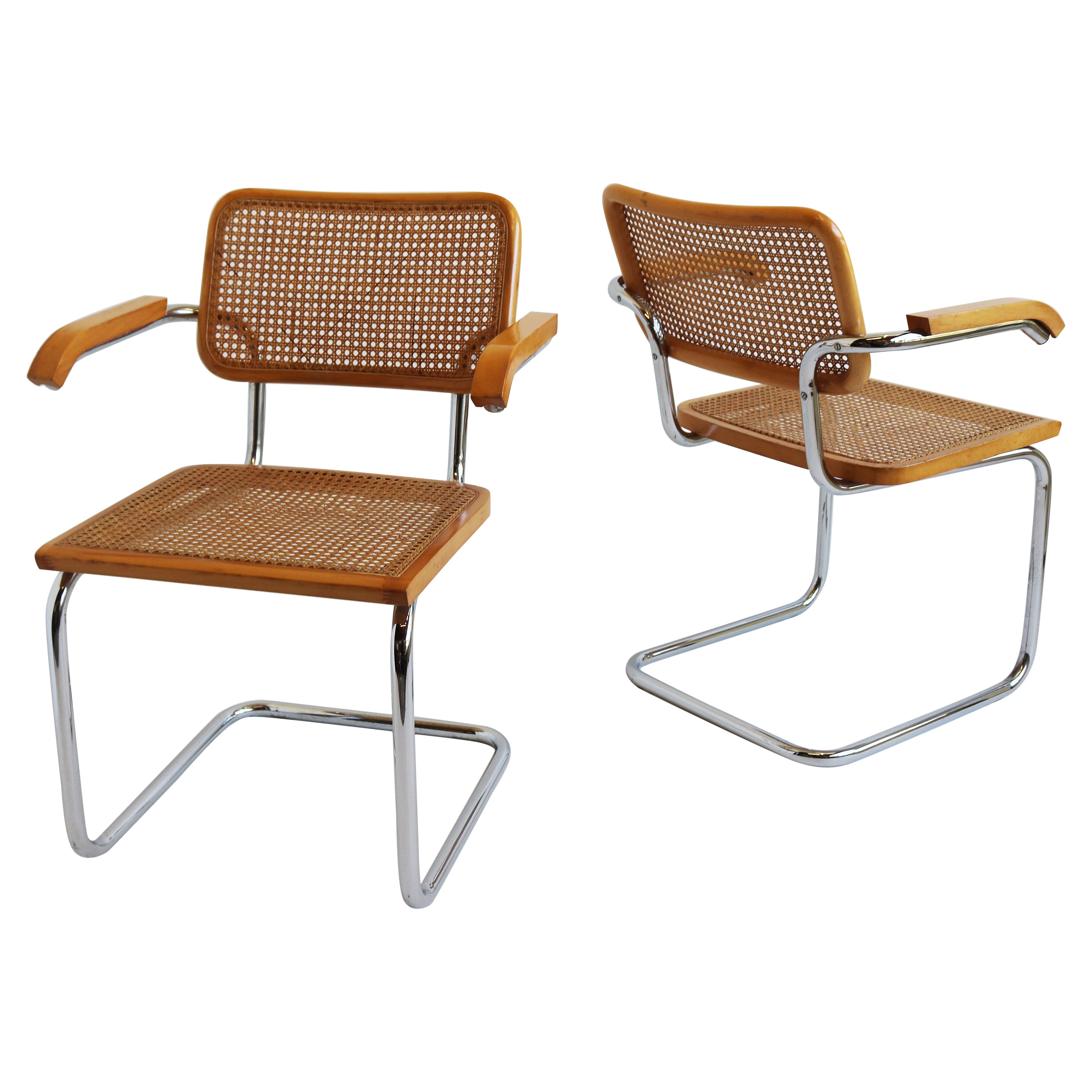 Pair of B64 Cesca armchairs by Marcel Breuer 1970s Made in italy Chrome Beech #2