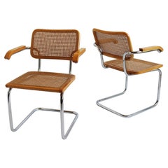 Pair of B64 Cesca armchairs by Marcel Breuer 1970s Made in italy Chrome Beech #2