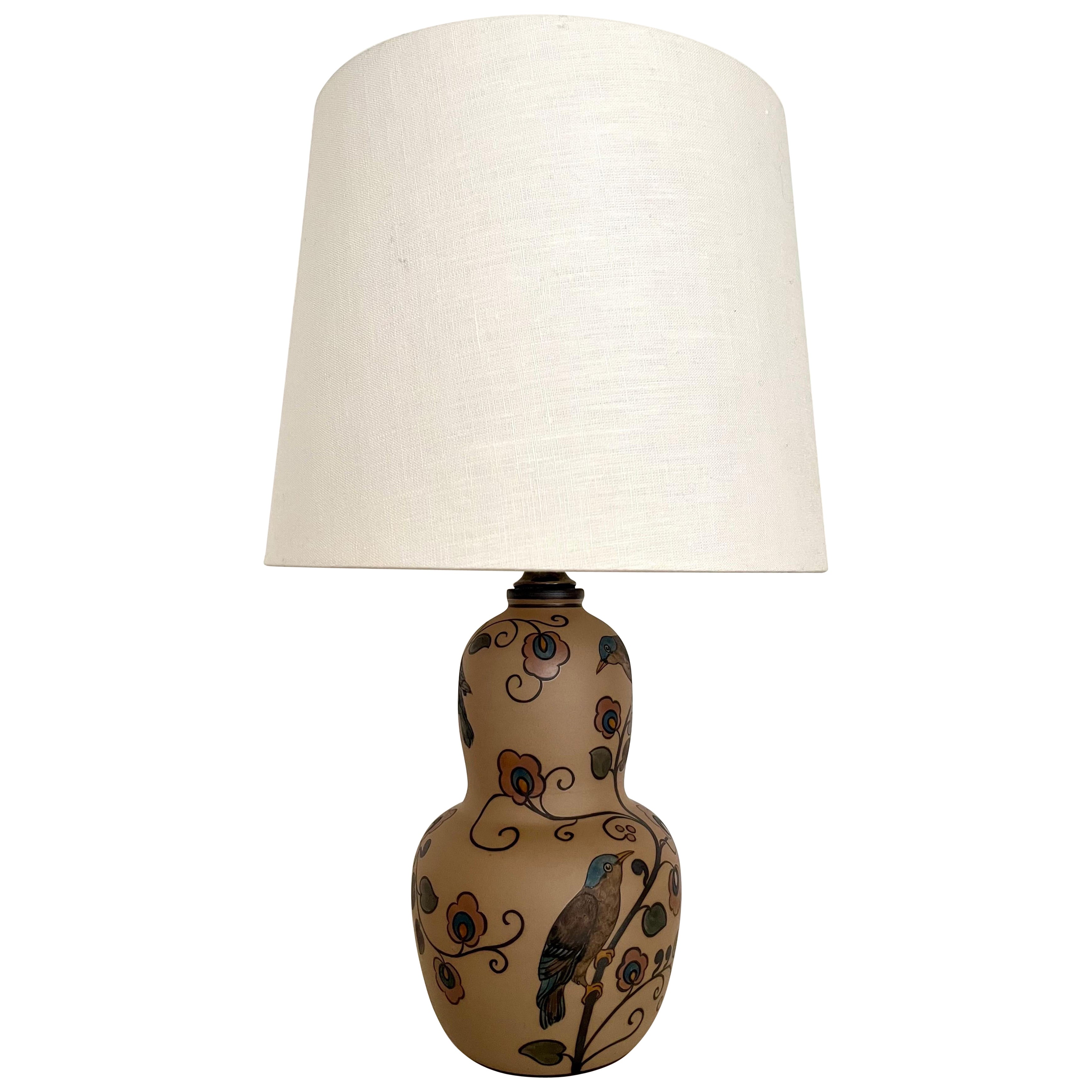 Lampada da tavolo in ceramica Art Decor decorata a mano da L. Hjorth, Danimarca, 1930