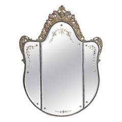 1950’s Venetian Murano Mirror with Etched Glass and Decorative Putto Frame