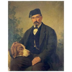 Gentleman avec chien Bracco par Giuseppe Penuti 1868 Portrait italien néoclassique