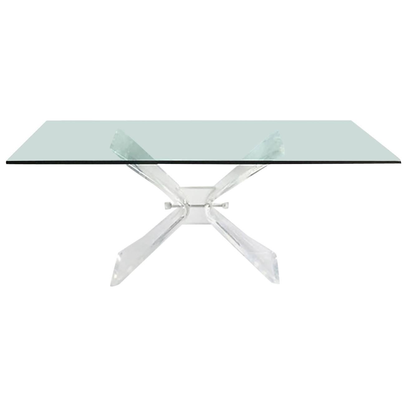 1970s Lucite Butterfly Base and Glass Top Dining Table