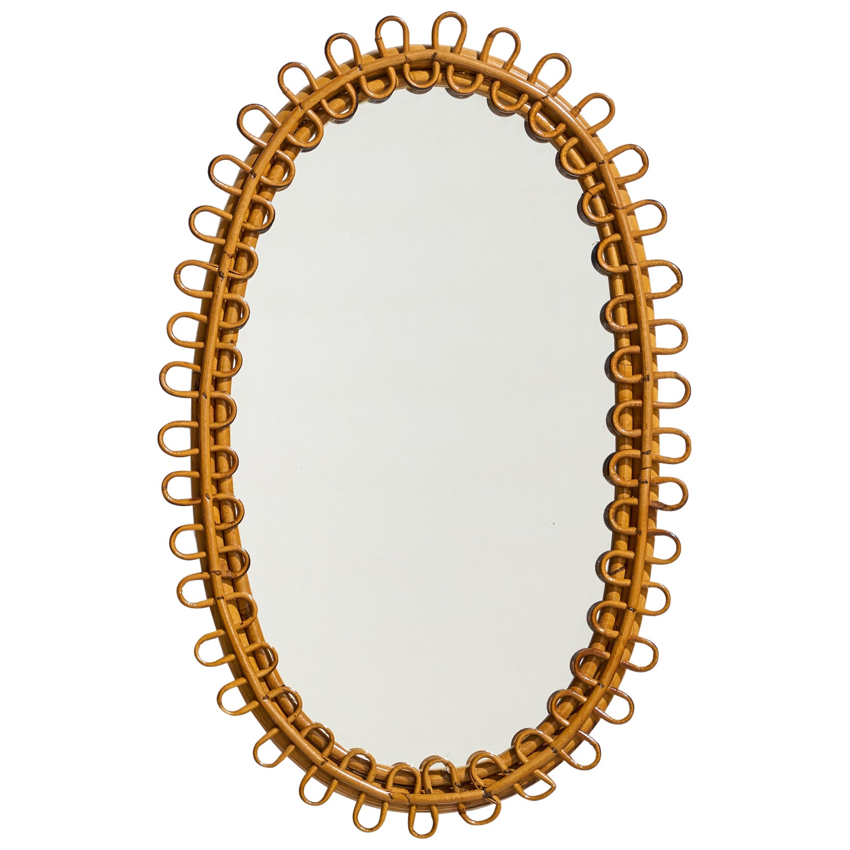 Designer italiano, Specchio da parete ovale, Rattan, Specchio, Italia, 1950 ca.