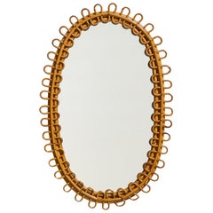 Designer italiano, Specchio da parete ovale, Rattan, Specchio, Italia, 1950 ca.