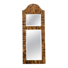 Vintage Coastal Split Rattan Arched Mirror