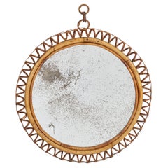 Italian Designer, Wall Mirror, Rattan Bamboo, Mirror Glass, Italy, 1950s