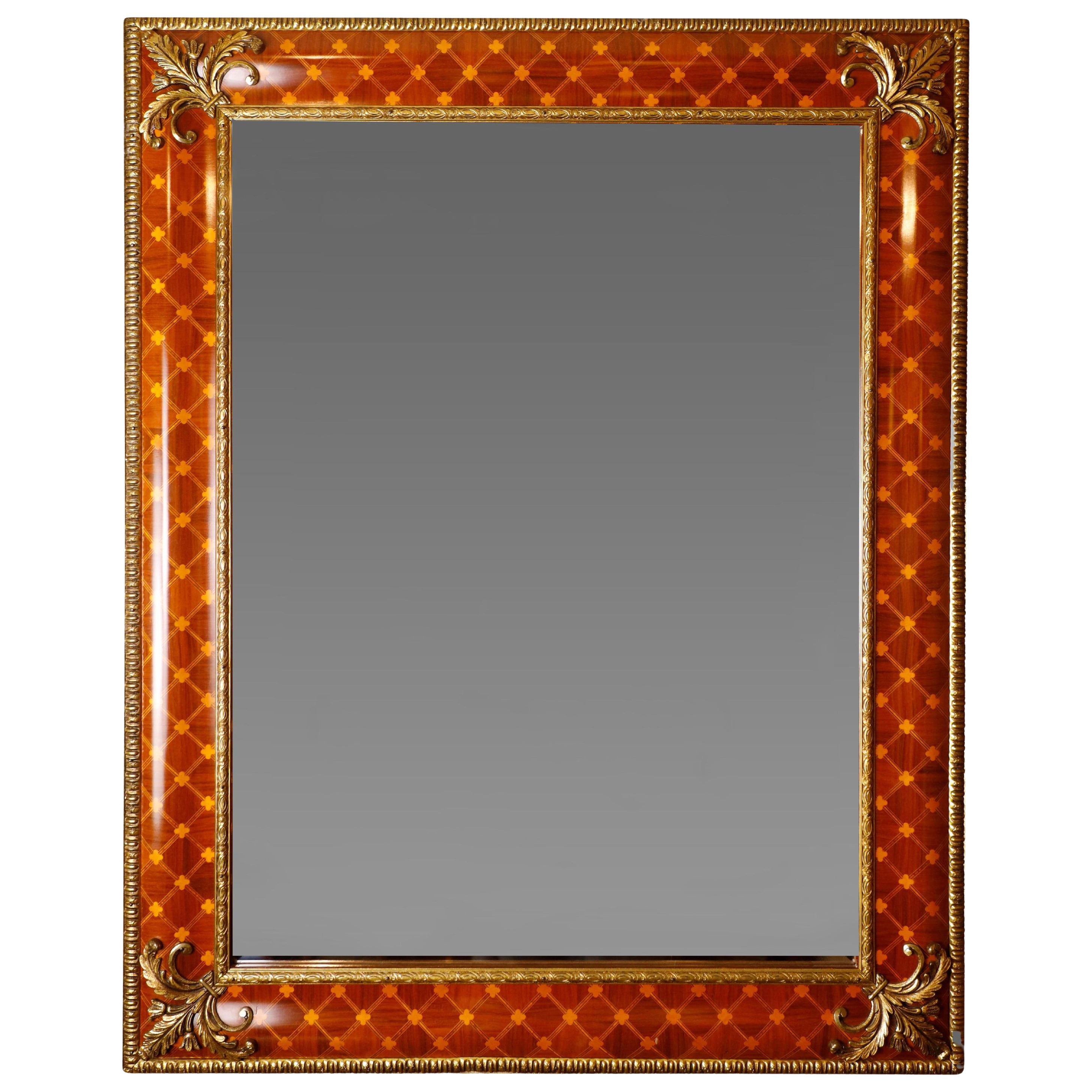 French Neo-Classical, Walnut and Satinwood Mirror