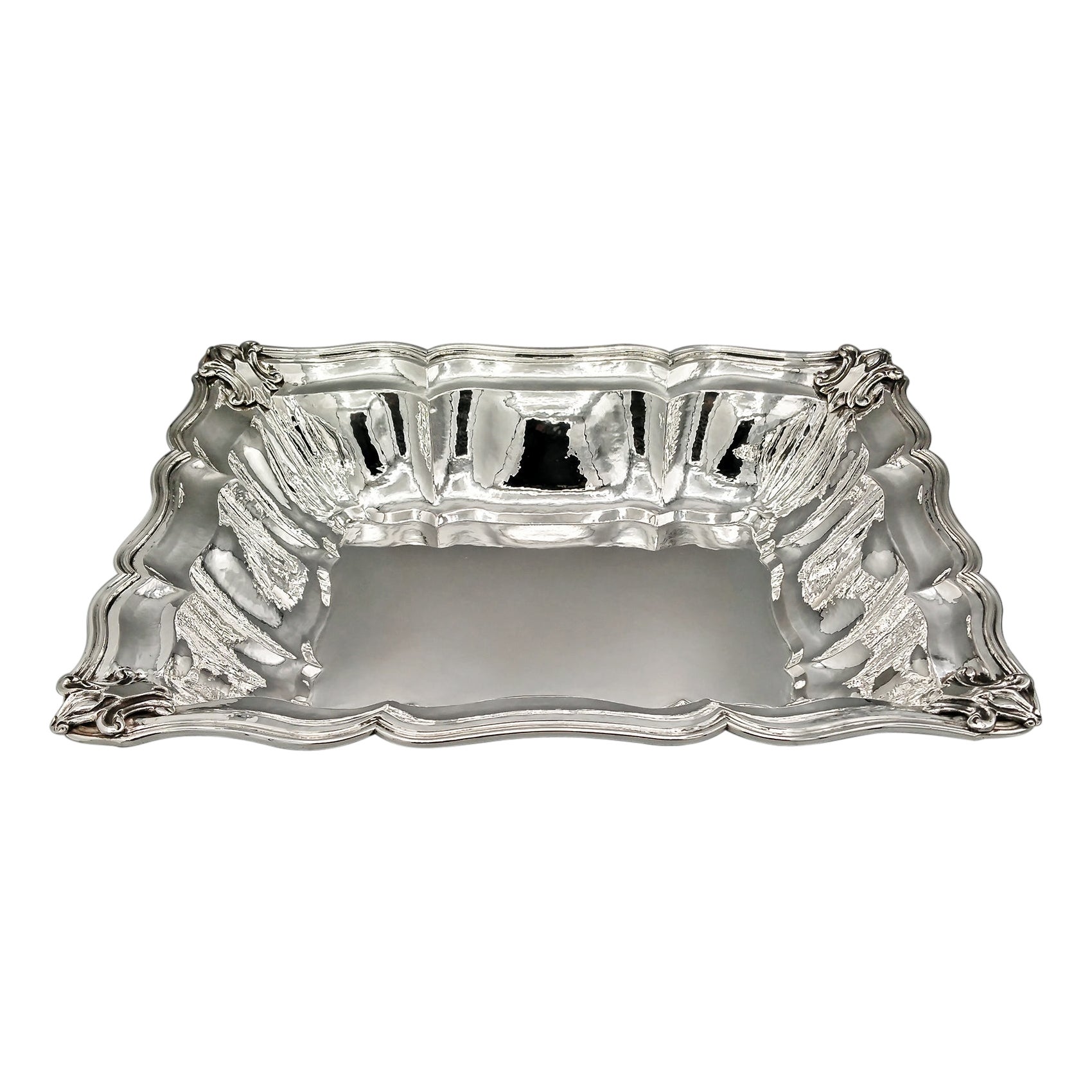 Italian Solid 800 Silver Rectangular Centerpiece in Baroque Style