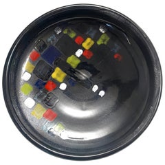 Lacquered Black with Colored Details Ceramic Vide-Poche by Ars Deruta, Italy