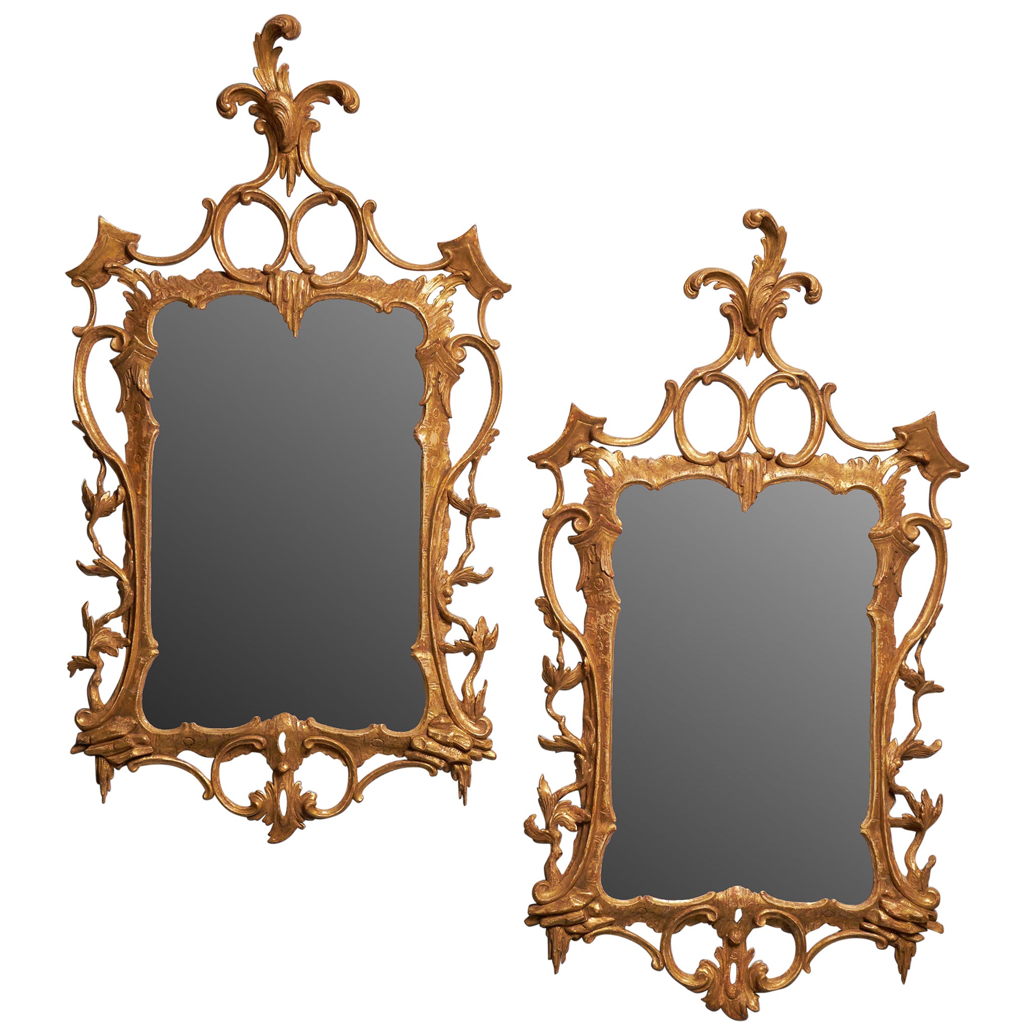 Seltenes Paar Rocco-Giltwood-Spiegel aus Georg III. des 18. Jahrhunderts, ca. 1760-1770