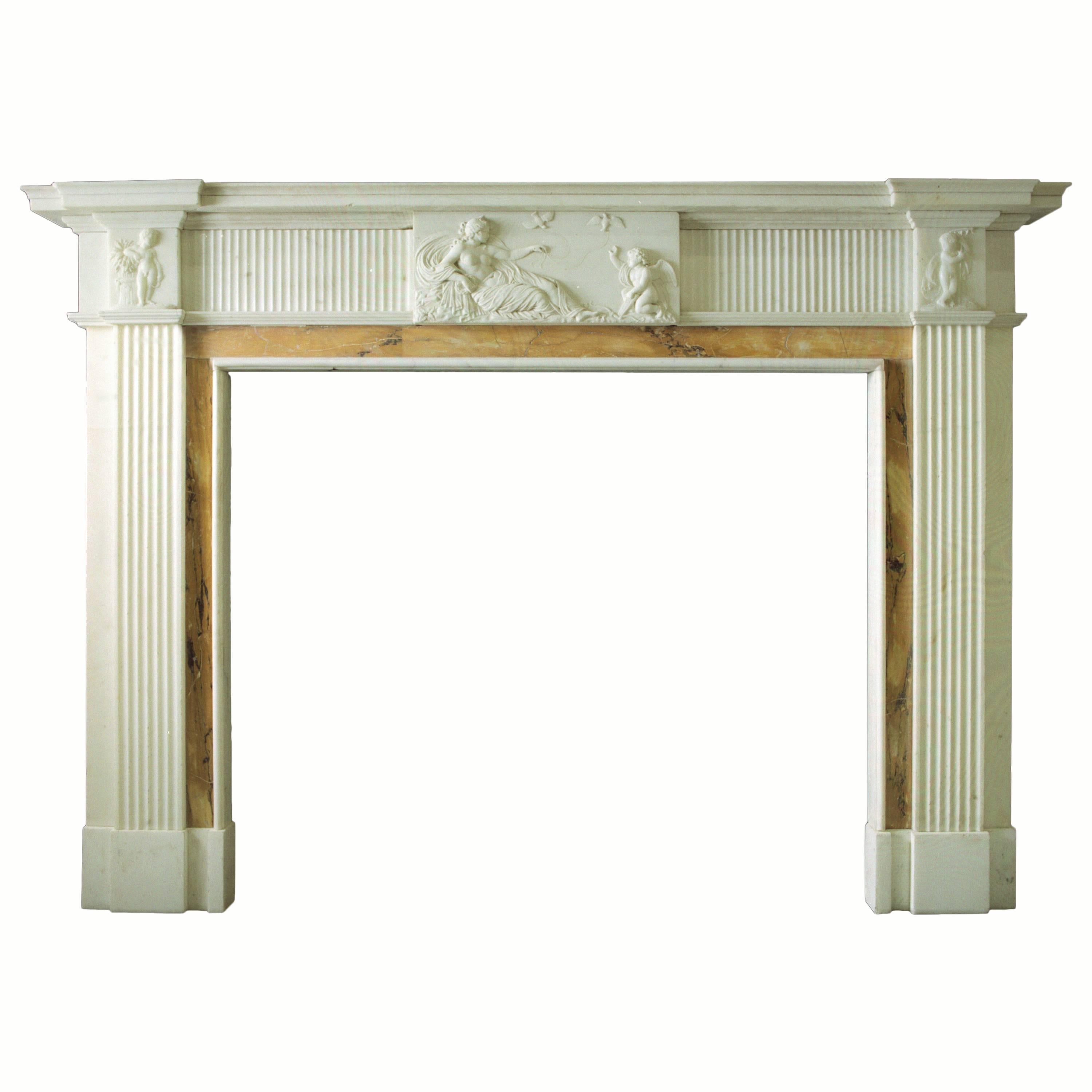 Reproduction Georgian Mantel in Statuary with Siena Inlay 'Pattern 6'