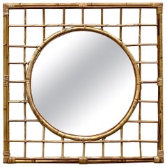 Vintage Coastal Grid Rattan Mirror