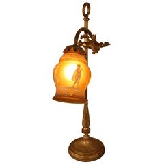 French Bronze Table Lamp with Cameo Glass Shade