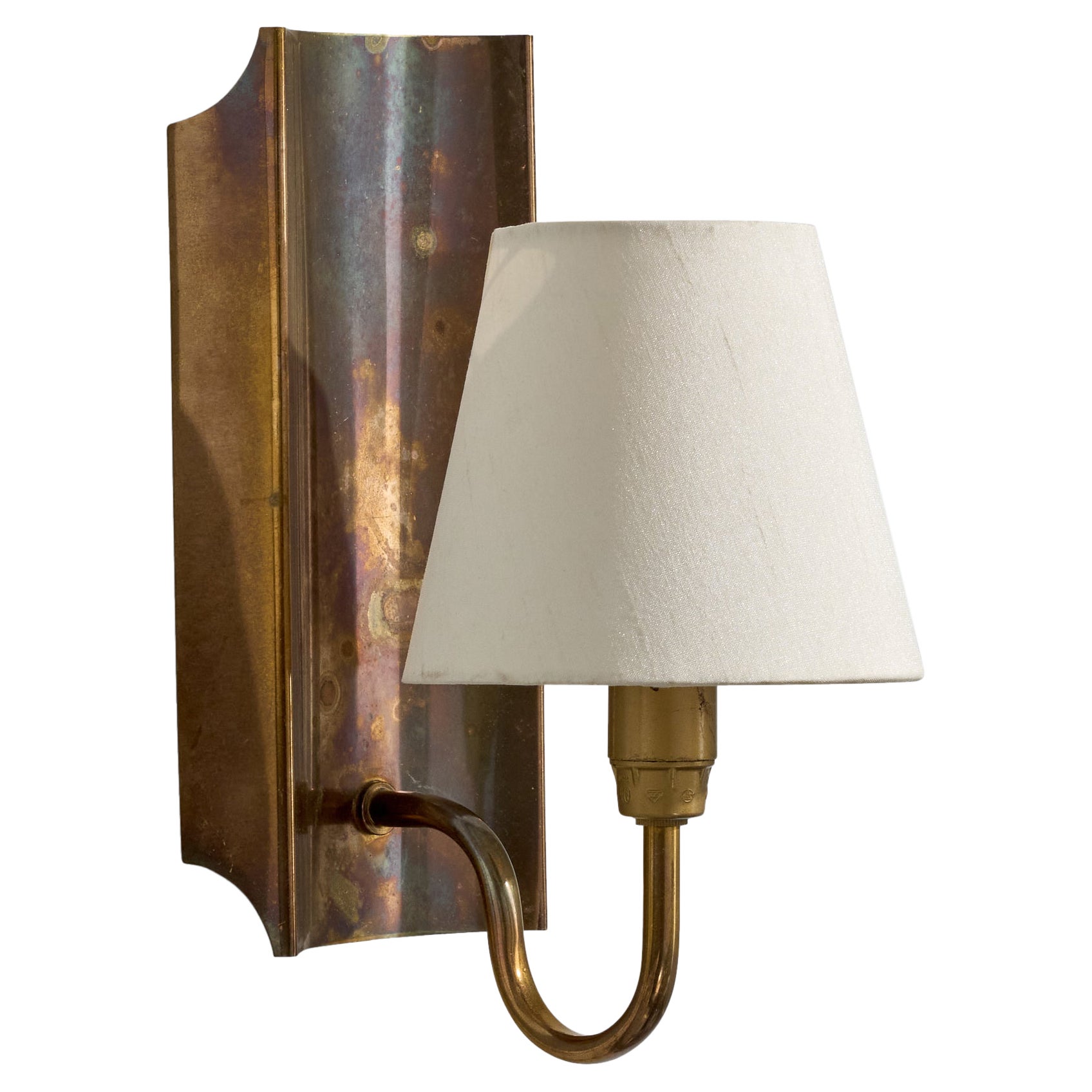 Swedish Designer, Wall Light, Brass, Fabric, Sweden, 1960s For Sale