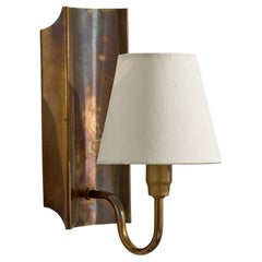 Schwedische Designerin, Wandleuchte, Messing, Stoff, Schweden, 1960er Jahre