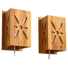 Swedish Designer, Wall Lights, Pine, Raffia, Sweden, 1980s