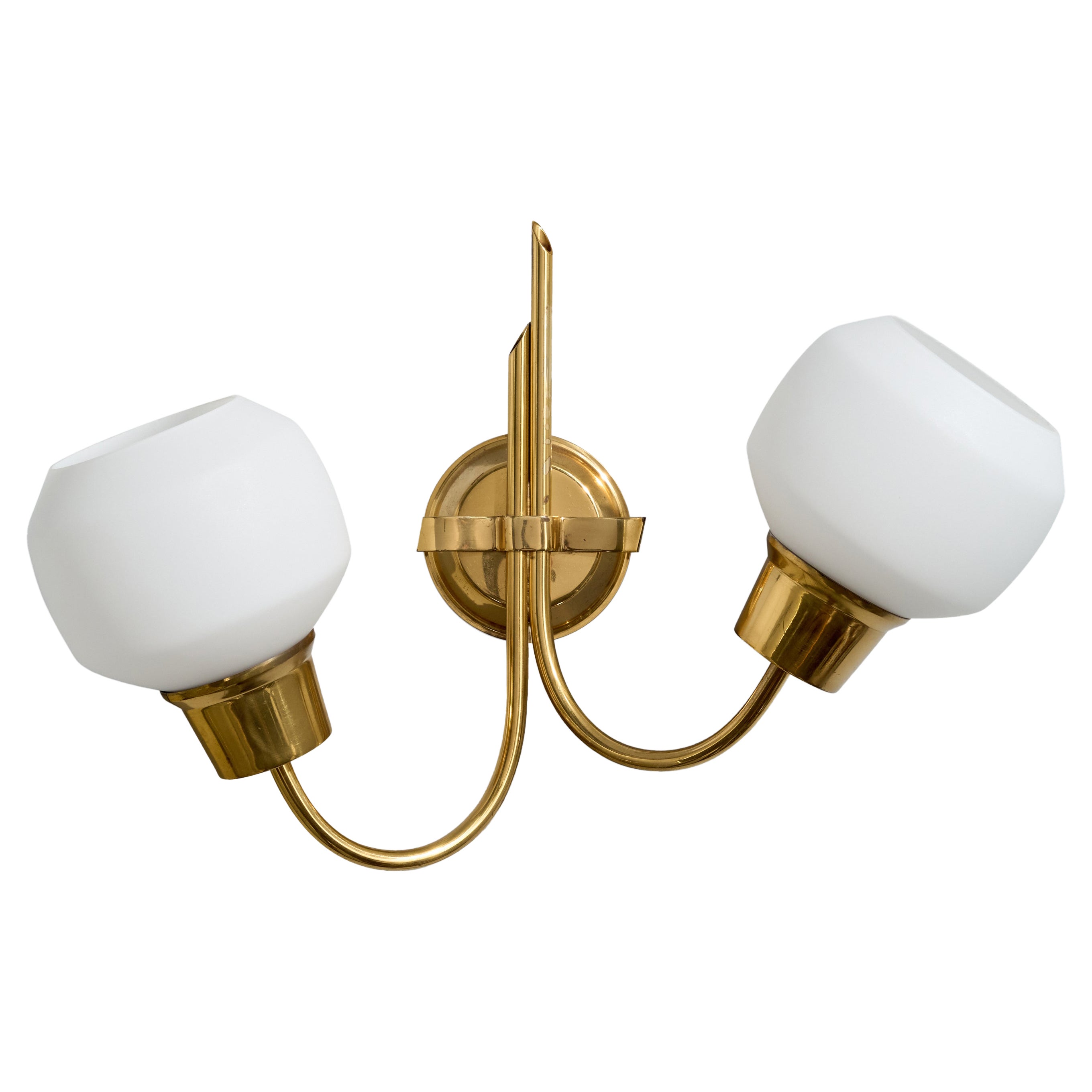 Swedish Designer, Wall Light, Brass, Glass, Sweden, 1950s