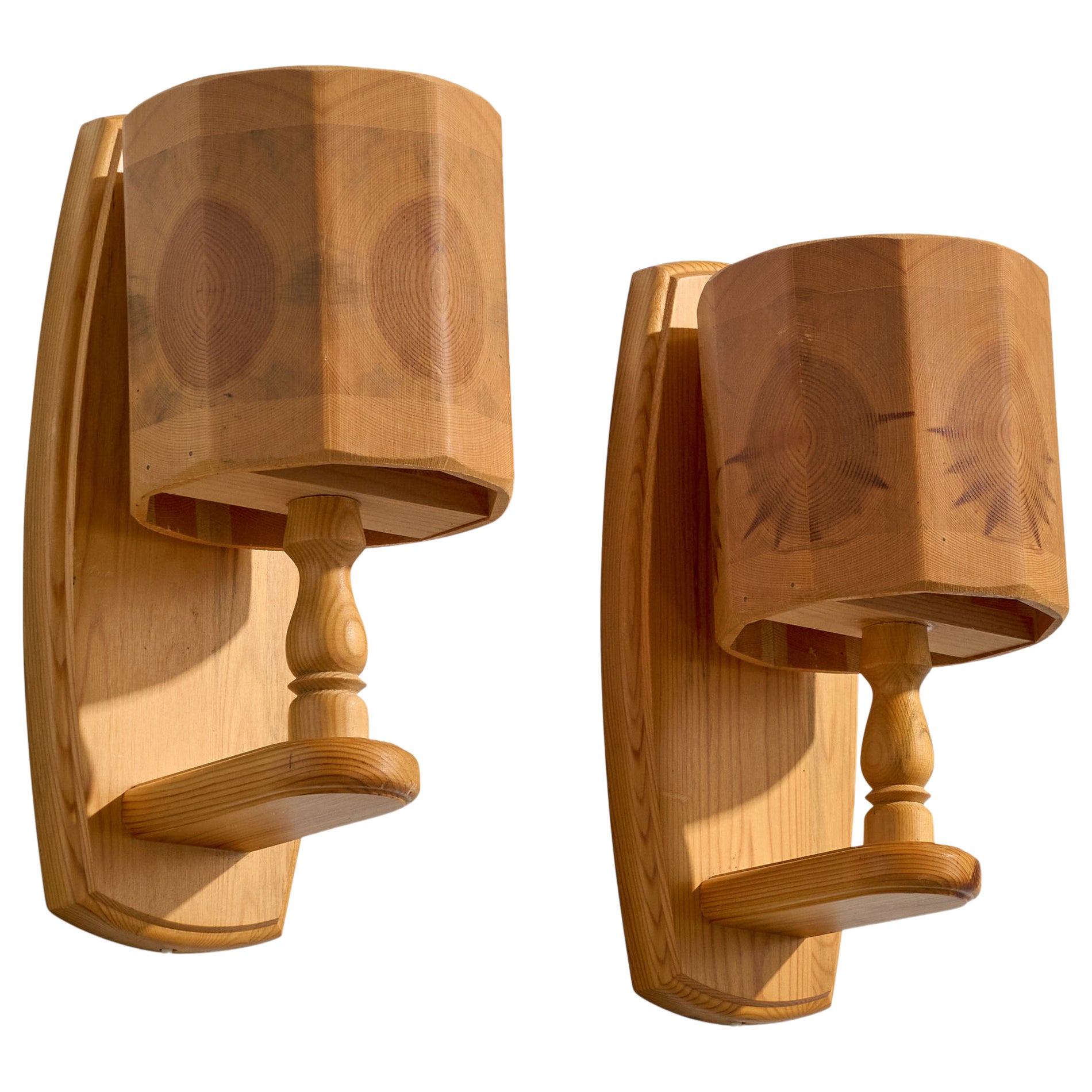 Bengt Slöjdare, Wall Lights, Pine, Sweden, 1970s For Sale