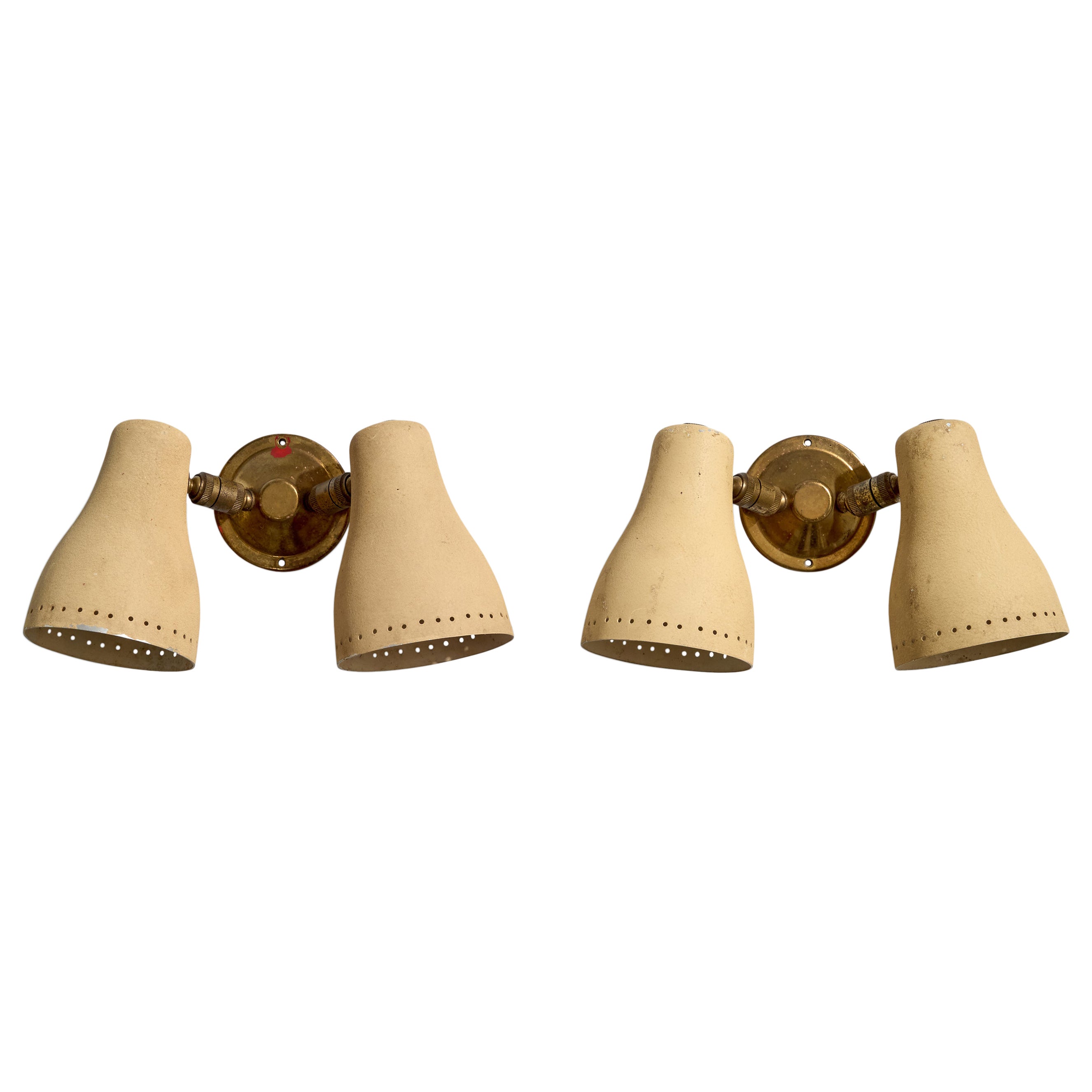 Italian Designer, Wall Lights, Brass, Metal, Italy, 1950s