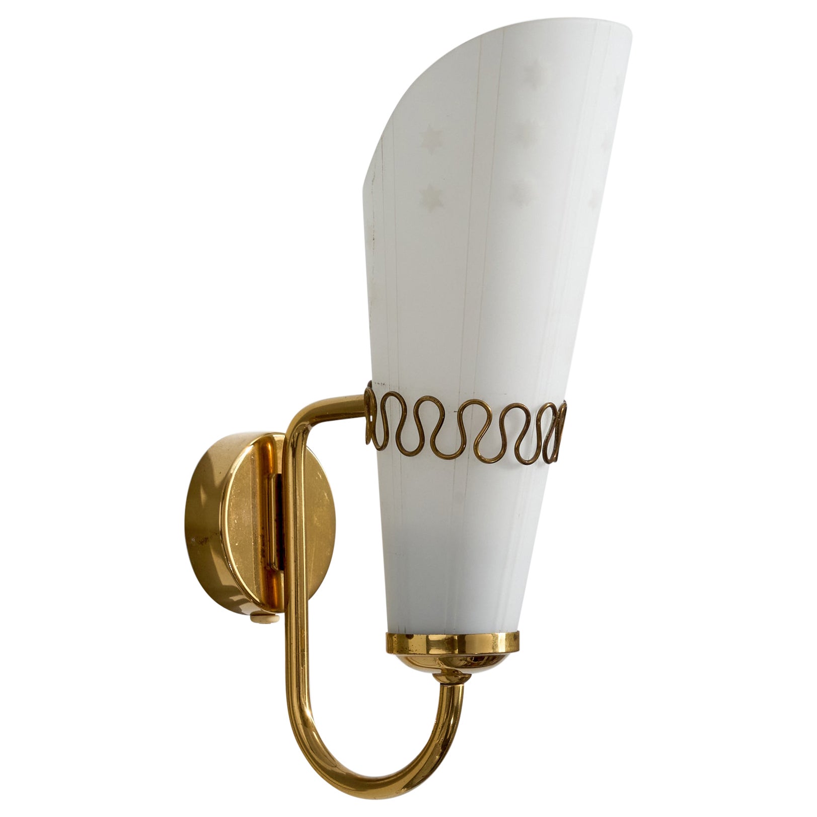 Schwedische Designerin, Wandleuchte, Messing, Glas, Schweden, 1950er Jahre im Angebot