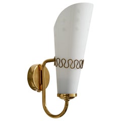 Swedish Designer, Wall Light, Brass, Glass, Sweden, 1950s