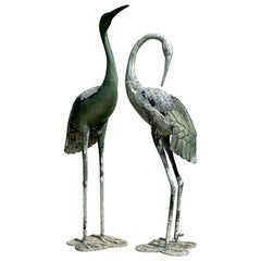 Vintage Coastal Patinated Metal Cranes - Lot de 2