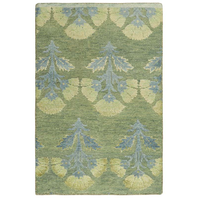 Rug and Kilim’s Block Print Custom Rug Sample, Teal Green with Pink ...