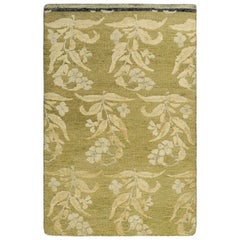Rug & Kilim’s Block Print Custom Rug Sample, Chartreuse with Floral Patterns