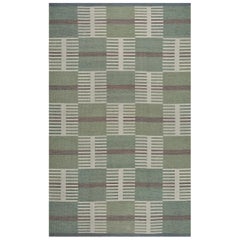 En stock Tapis contemporain en laine tissée à la main, d'inspiration suédoise, à armure plate, de couleur verte