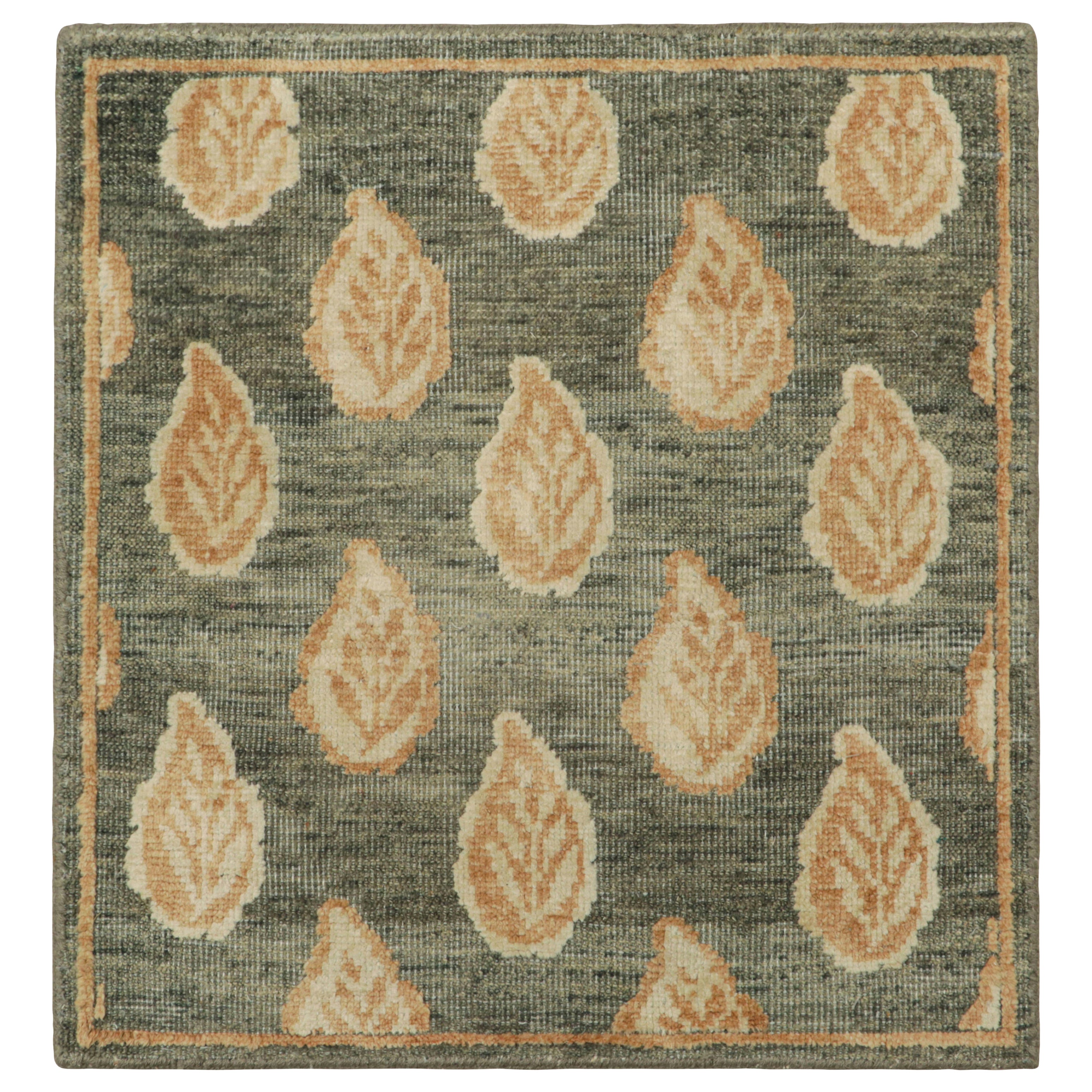 Rug & Kilim’s Block Print Custom Rug Sample, Slate Gray with Floral Patterns