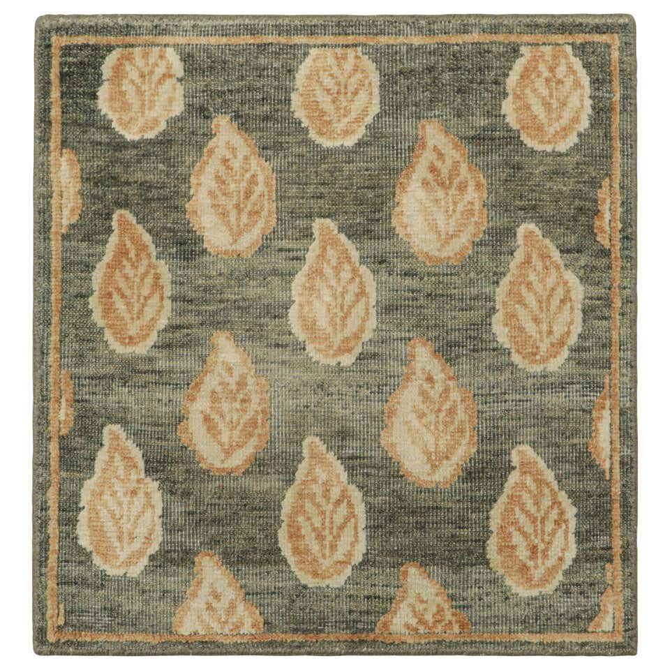 Rug and Kilim’s Block Print Custom Rug Sample, Teal Green with Pink ...