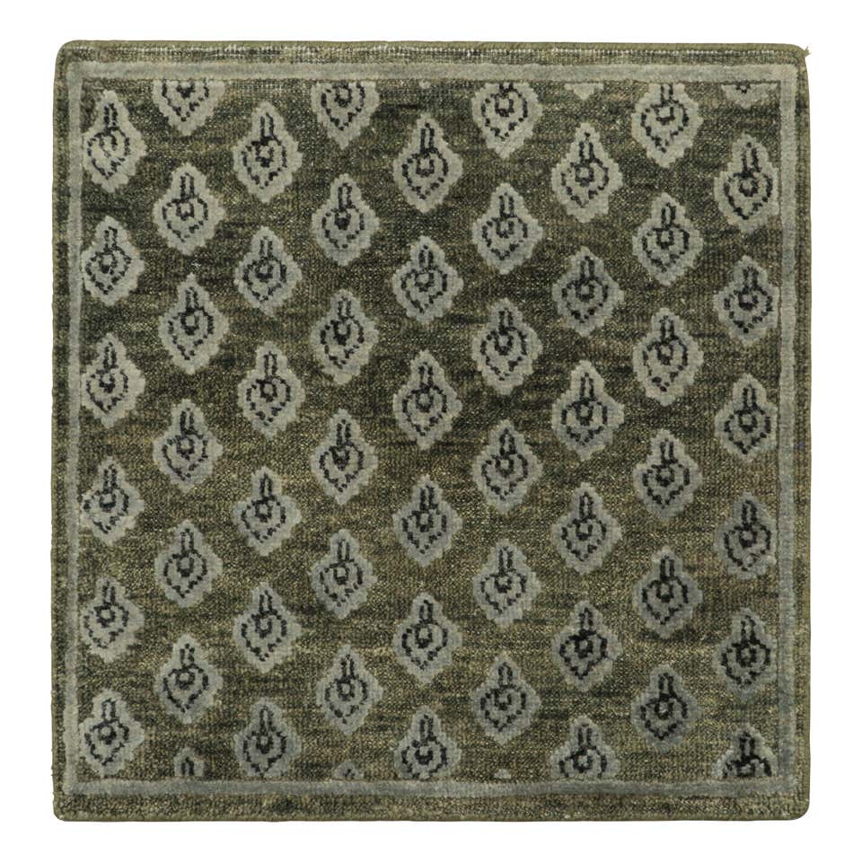 Rug and Kilim’s Block Print Custom Rug Sample, Teal Green with Pink ...